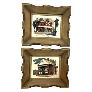 Vintage Mark Coomer Signed Serigraph Prints Limited Ed In Distressed Wood Frames